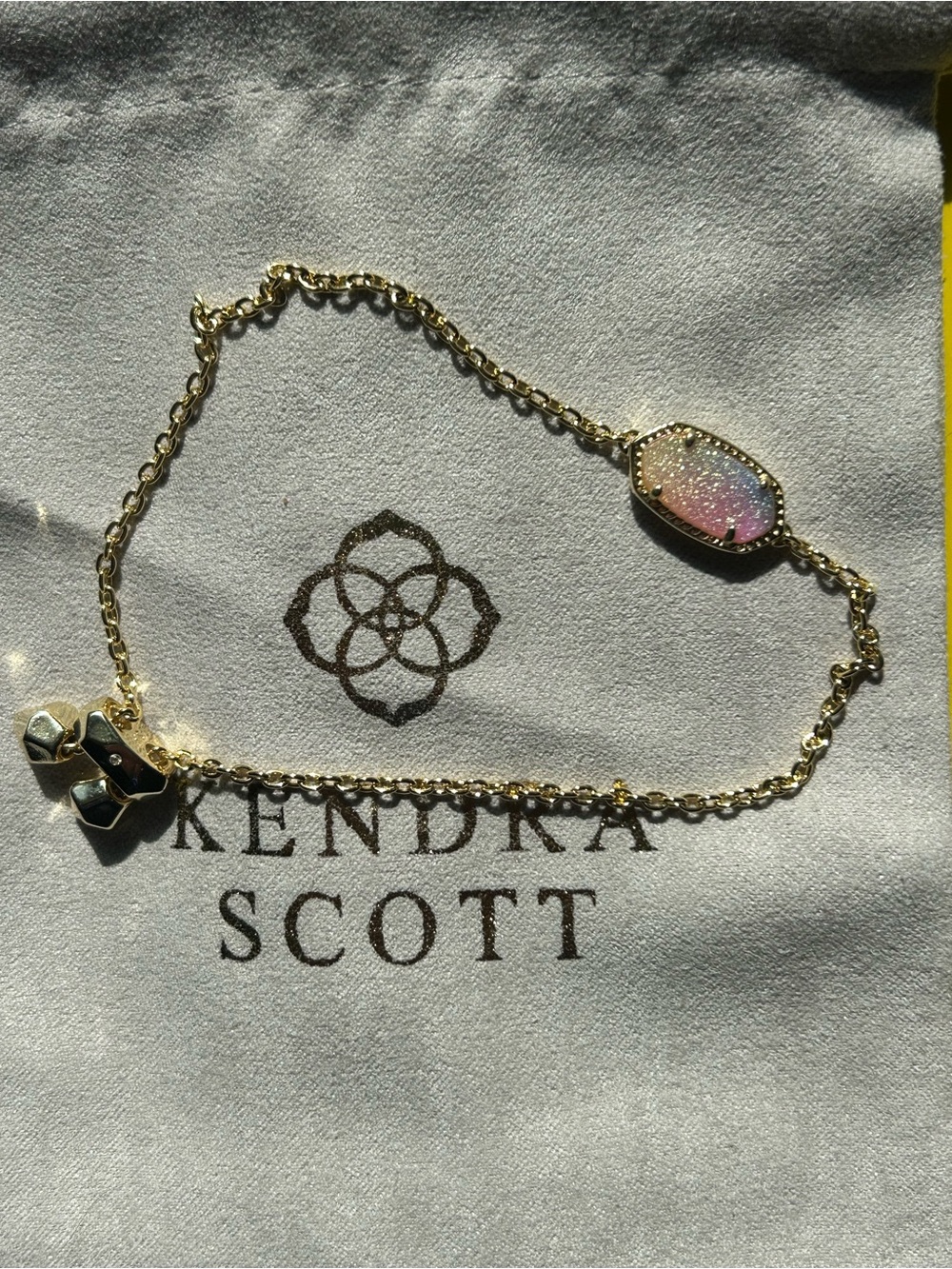 Kendra Scott Gold Necklace with Pink multicolor Druzy Bracelet